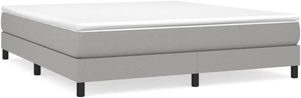 Box Spring Bed Frame Light Gray King Fabric Durable Breathable with Sturdy Legs and Plywood Slats for Stability and Support, 4-Piece Set, US Only