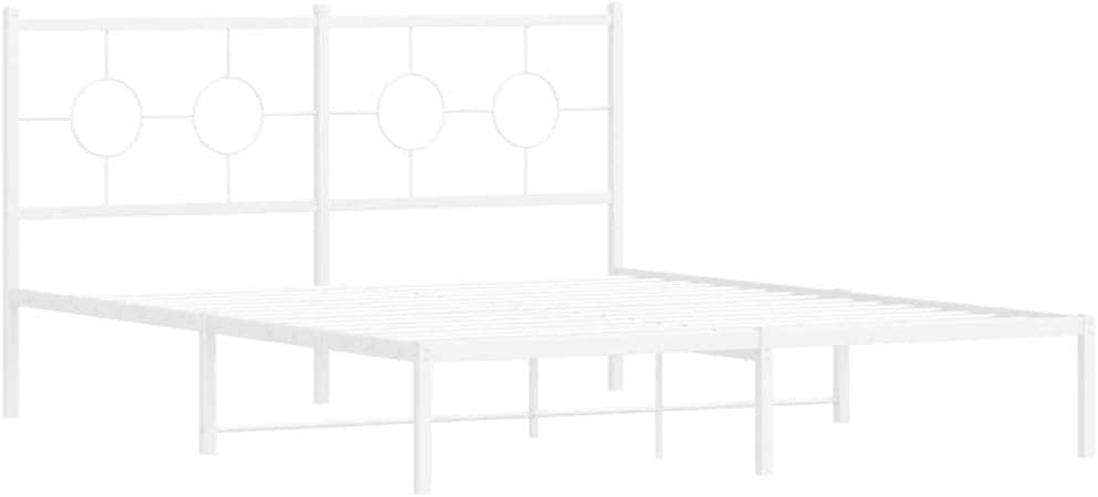 Queen Bed Frame with Headboard, Metal Platform Bed Frame Steel Construction White 59.1'x78.7' Underbed Storage Space for Bedroom Guest Room