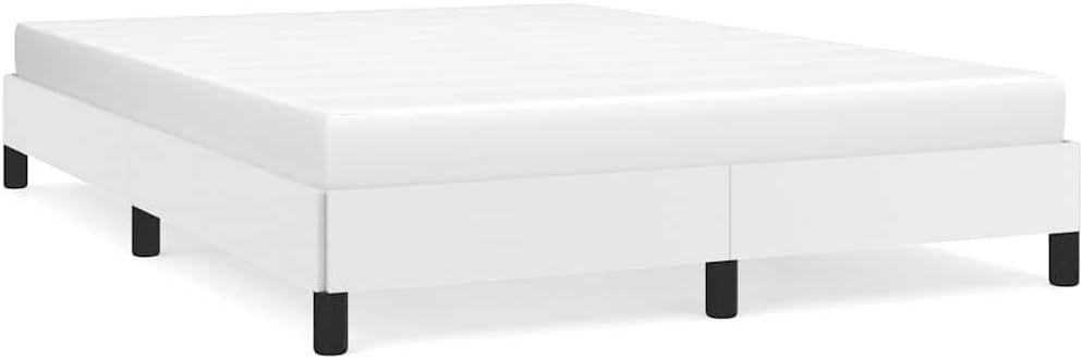 White Faux Leather Full Bed Frame with Plywood Engineered Wood, Modern Platform Bed with Slatted Base for Mattress Support and Airflow, Easy Assembly Included, 4 Pieces Set
