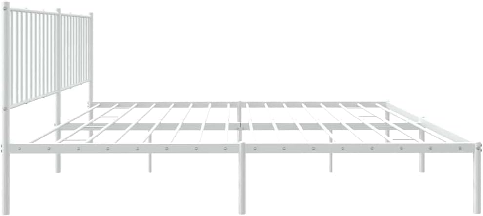 White Powder-Coated Steel Double Bed Frame with Headboard Underbed Storage Space for Bedroom Guest Room