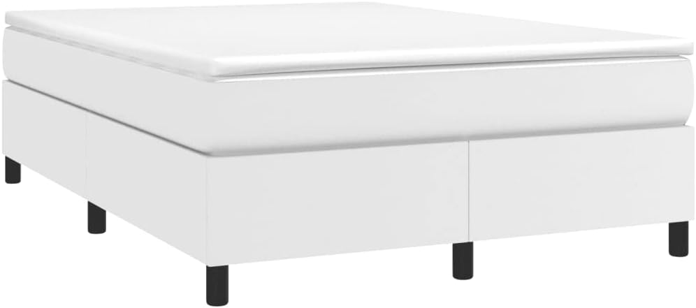 White Faux Leather Full Bed Frame with Stain-Resistant Fabric and Robust Support, 53.9 cm Wide 76 cm Long, Modern Design for Contemporary Bedroom, Durable Materials