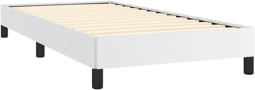 White Faux Leather Twin Bed Frame with Plywood and Engineered Wood Construction, Modern Platform Design for Standard Mattress, Sturdy Support and Sleek Matte Finish,