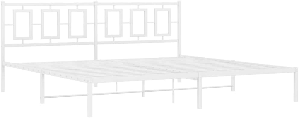 Metal Bed Frame with Headboard White Queen Platform Bed Frame 76'x79.9' Steel Construction Underbed Storage Space Sturdy Bedframe for Bedroom Furniture