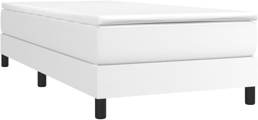White Faux Leather Twin Bed Frame with Plywood Construction, Modern Minimalist Design for Bedroom, Durable Engineered Wood Structure, Space Saving Furniture for Small Rooms