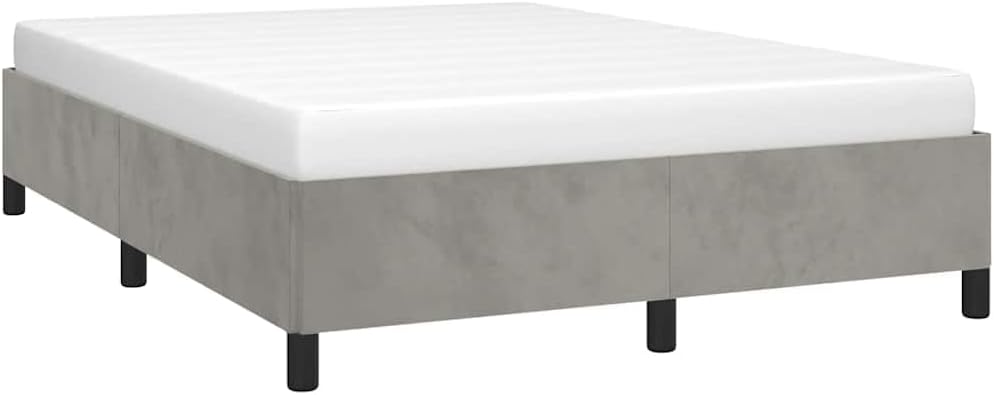 Light Gray Velvet Upholstered Queen Size Bed Frame with Square Wooden Legs, Modern Platform Bed Frame for Bedroom, Durable Plywood and Engineered Wood Construction, Easy