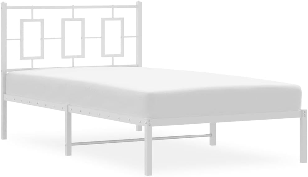 Twin Bed Frame White Powder-Coated Steel Modern Design with Storage Space Rectangular Shape for Bedroom Furniture
