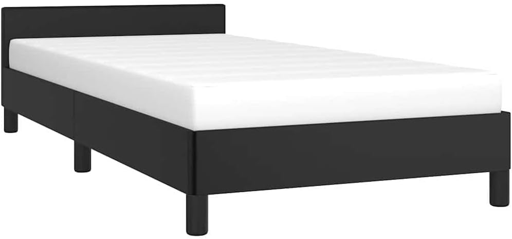 Twin XL Bed Frame with Headboard in Black Faux Leather, Scandinavian Style Upholstered Platform Bed for Modern Bedroom, Durable Plywood and Engineered Wood Construction, Easy