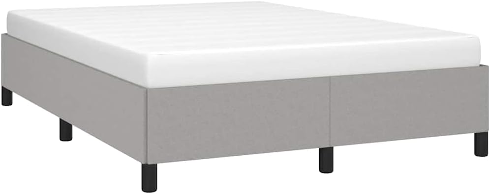 Light Grey Polyester Plywood Engineered Wood Full Bed Frame with Breathable Fabric and Sturdy Wooden Slats for Modern Bedroom Decor