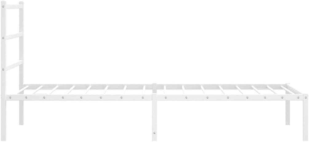 Twin White Steel Bed Frame with Headboard - Breathable Design Sturdy Metal Frame for Bedroom Guest Room Compact Spaces