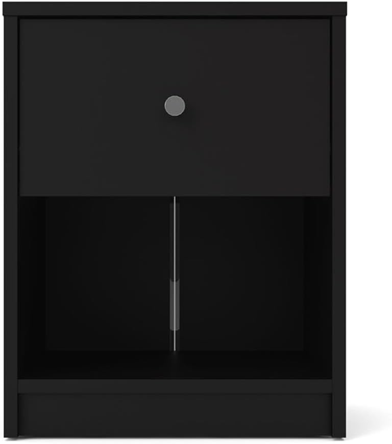 Home Square 4-Pc Scandinavian Design Bedroom Furniture Set with 3-Drawer Chest, 6-Drawer Double Dresser & Two 1-Drawer Nightstands, Plastic Pewter Handles and Smooth Glides, in Black