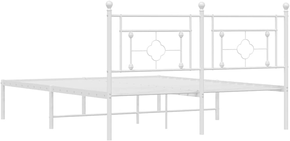 Metal Bed Frame with Headboard White Queen Platform Bed Frame 59.1'x78.7' Steel Construction Underbed Storage Space for Bedroom Guest Room