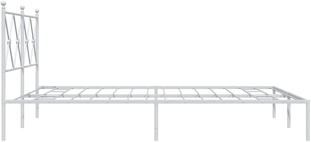 King Size Bed Frame with Headboard, White Powder-Coated Steel Modern Platform Bed Frame, Sturdy Construction and Minimalist Design for Spacious Bedroom, Easy Assembly Included