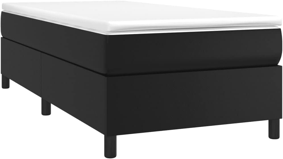Twin XL Bed Frame Black Faux Leather Upholstered with Stain-Resistant Fabric and Cushioned Headboard for Modern Bedroom, 81.1' Long 38.2' Wide 13.8' Tall, Durable Engineered