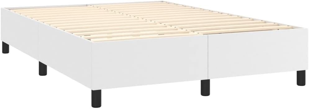 White Faux Leather Full Bed Frame with Stain-Resistant Fabric and Robust Support, 53.9 cm Wide 76 cm Long, Modern Design for Contemporary Bedroom, Durable Materials
