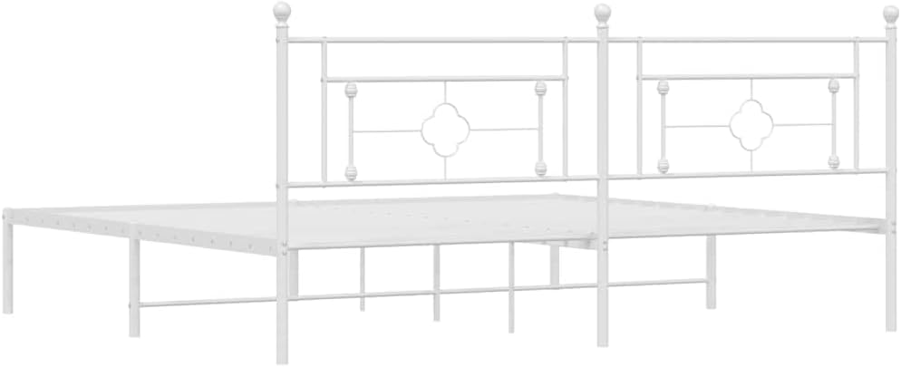 White Powder-Coated Steel Double Bed Frame with Headboard, 78x81.5 Inches, Underbed Storage Space, Modern Design for Adults, Durable Metal Construction, Breathable Material,