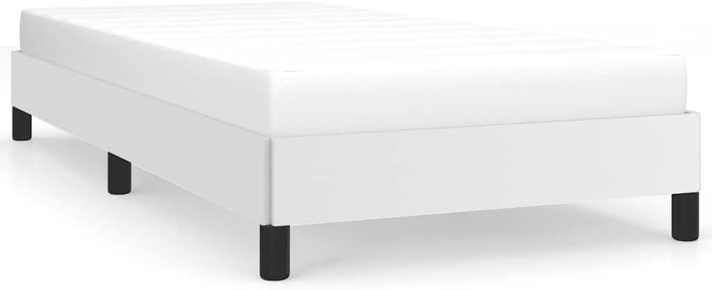Modern Twin XL Faux Leather Bed Frame in White for Adults with Minimalist Design and Robust Support for Easy Assembly and Compact Size
