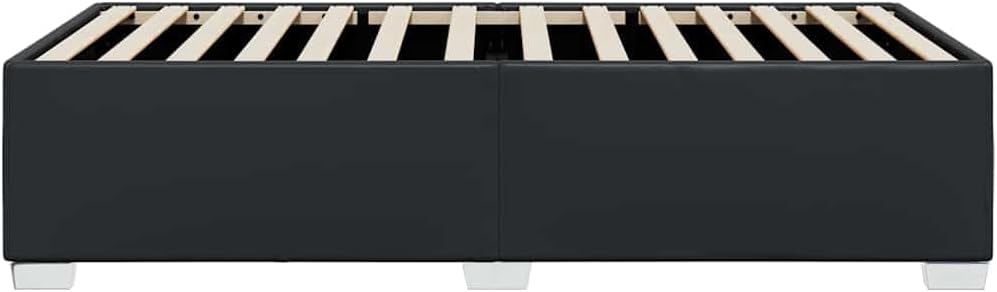 Twin XL Bed Frame in Black Faux Leather with Plywood and Engineered Wood Construction, Modern Sturdy Platform for Mattress Support and Space Saving Design