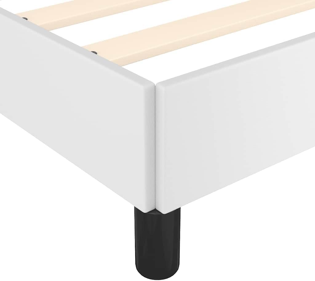 White Faux Leather Twin Bed Frame with Plywood and Engineered Wood Construction, Modern Platform Design for Standard Mattress, Sturdy Support and Sleek Matte Finish,