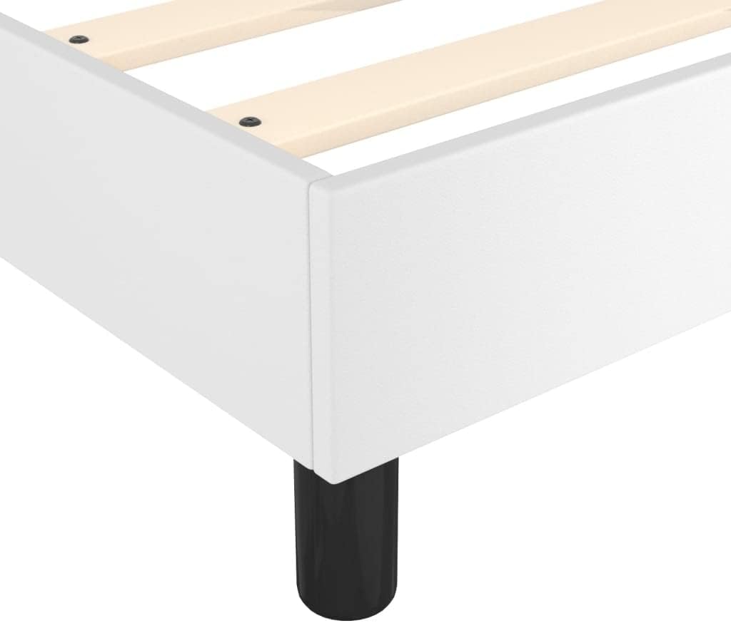 White Faux Leather Full Bed Frame with Plywood Slats, Modern Minimalist Design for Adult Bedroom, Durable Engineered Wood Construction, Easy Assembly and Effortless Cleaning