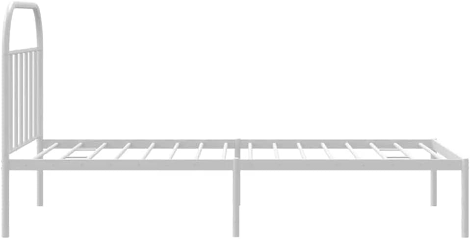 White Powder-Coated Steel Twin Bed Frame with Headboard, Durable Metal Construction and Minimalist Design for Modern Bedroom, Space Efficient Single Sleeper Bed Frame
