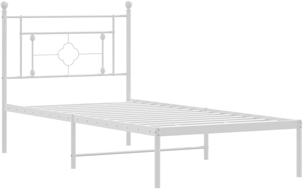 White Powder-Coated Steel Single Bed Frame with Underbed Storage, 1 Piece Bed Frame for Sturdy Support and Modern Bedroom Style