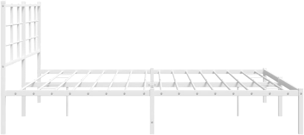 White Powder-Coated Steel Double Bed Frame with Headboard, Modern Metal Bed Frame for Bedroom, Durable Support Structure, Contemporary Design for Interior Decor