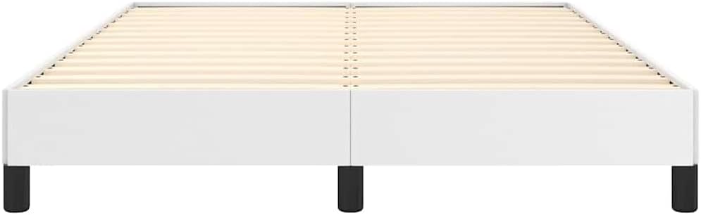 White Faux Leather Full Bed Frame with Plywood and Engineered Wood, Modern Platform Bed with Slatted Base for Mattress Support and Airflow, Easy Assembly Included