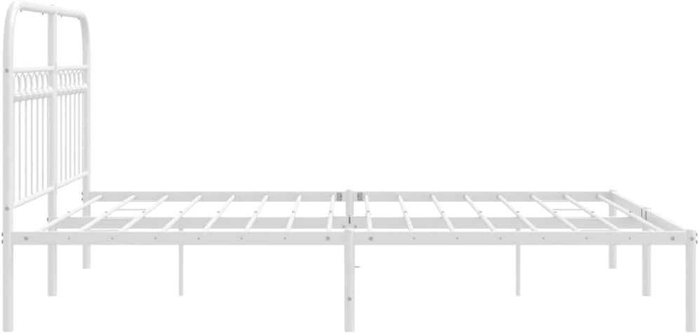 White Steel King Bed Frame with Elegant Headboard, Rectangular Traditional Design for Modern Bedroom, 4-Piece Metal Frame Set with Enhanced Support and Durable Construction