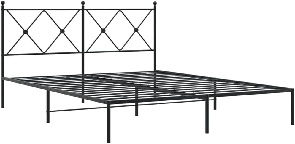 Black Powder-Coated Steel King Bed Frame Rectangular 4-Piece Set, Sturdy Metal Platform with Modern Design for Bedroom, Easy Assembly, Durable Construction, Spacious Support