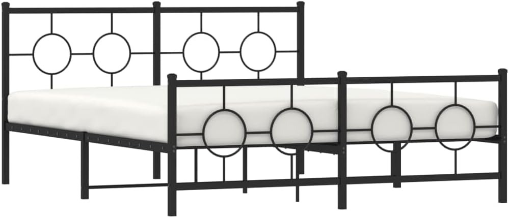 Metal Bed Frame with Footboard Queen Platform Steel Structure 59.1'x78.7' Black Sturdy Support Underbed Storage Space for Bedroom Guest Room