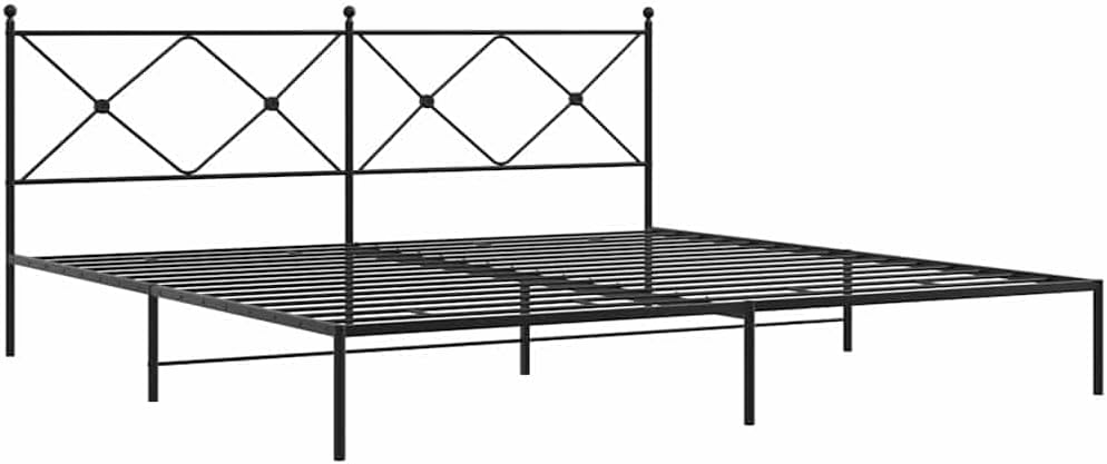 Black Powder-Coated Steel Double Bed Frame with Headboard, Modern Design and Sturdy Construction for Bedroom, Durable Metal Support Frame with Easy Assembly and Compact Size
