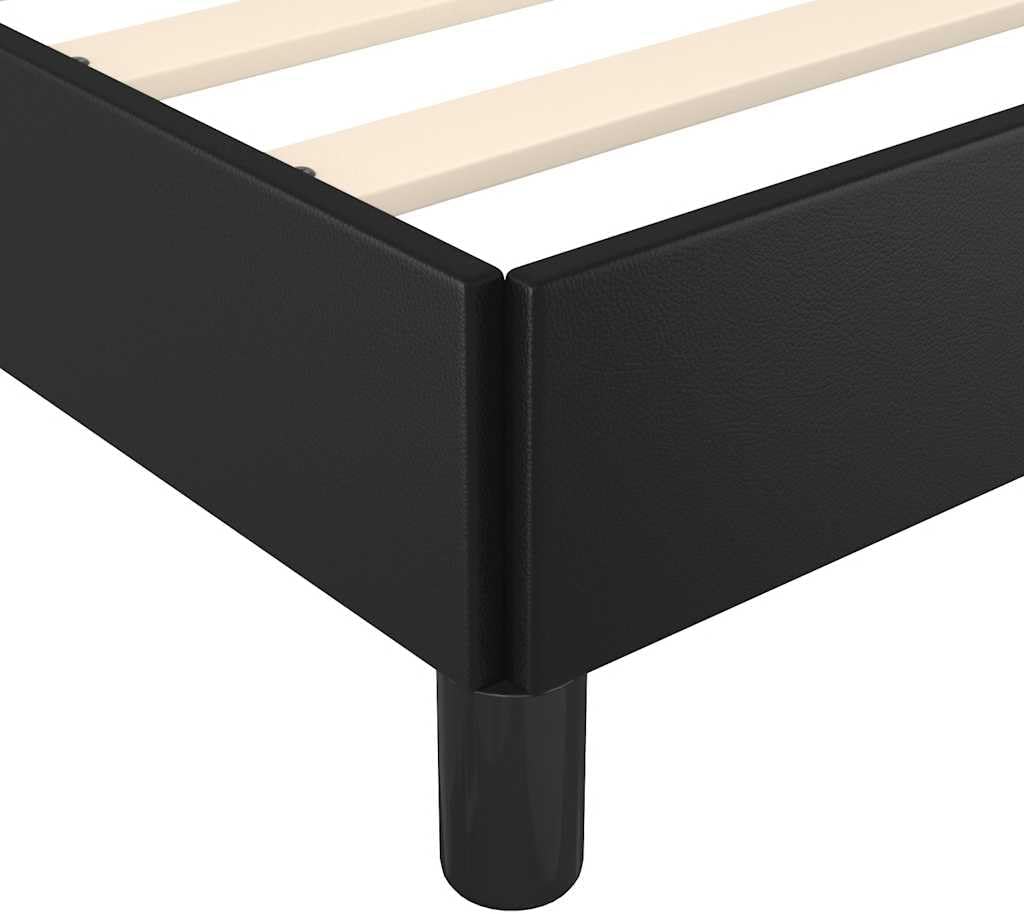 Twin XL Bed Frame with Headboard in Black Faux Leather, Scandinavian Style Upholstered Platform Bed for Modern Bedroom, Durable Plywood and Engineered Wood Construction, Easy