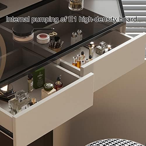 Vanity Corner Dressing Table Set,Vanity Desk with Led Dressing and Stool,Clear Tempered Glass Countertop,Vanity Desk with 4 Drawers,for Women,Stool Not Included
