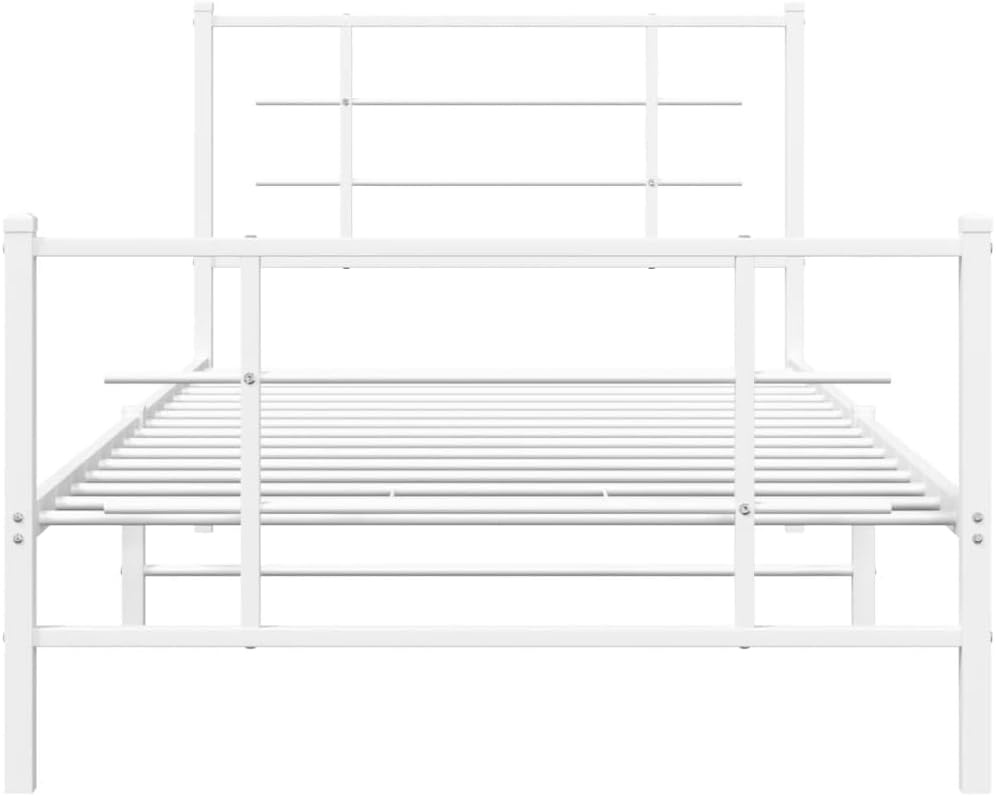 Steel Twin Bed Frame White Rectangular Modern Design with Underbed Storage for Bedroom