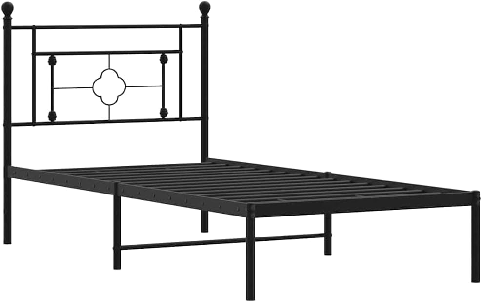 Metal Bed Frame with Headboard Black Steel Platform Bed Frame Sturdy Queen Size 39.4'x78.7' Underbed Storage Space for Bedroom Guest Room
