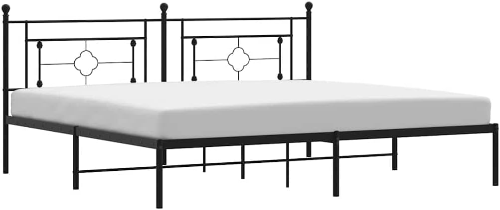 Metal Bed Frame with Headboard Black 76'x79.9' King Platform Steel Bedframe with Underbed Storage Space for Bedroom Furniture