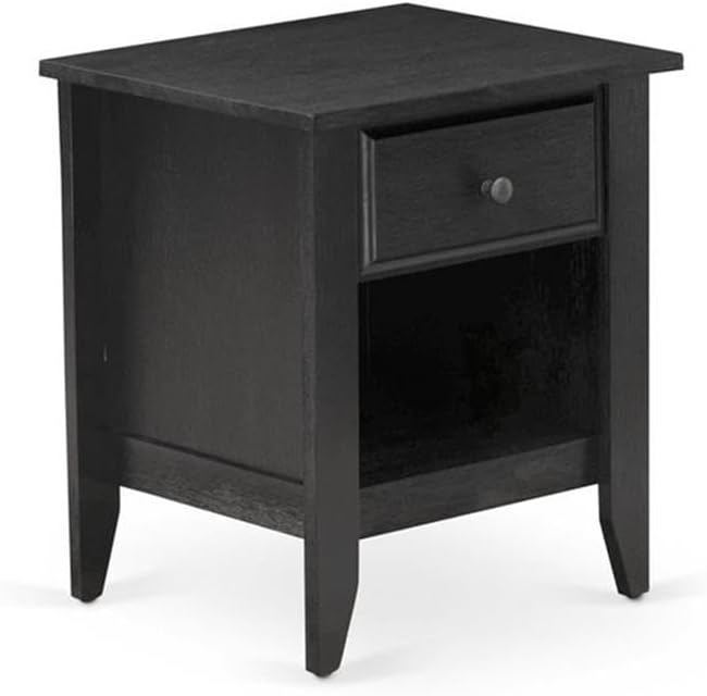 East West Furniture GB25K-2GA06 3-Pc King Bedroom Furniture Set with Button Tufted Frame and 2 End Tables for Bedroom - Dark Brown Faux Leather, Wire Brushed Black Finish