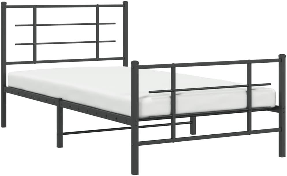 Metal Bed Frame Queen Size with Footboard Black 39.4'x78.7' Sturdy Steel Platform Bedframe Underbed Storage Space for Bedroom