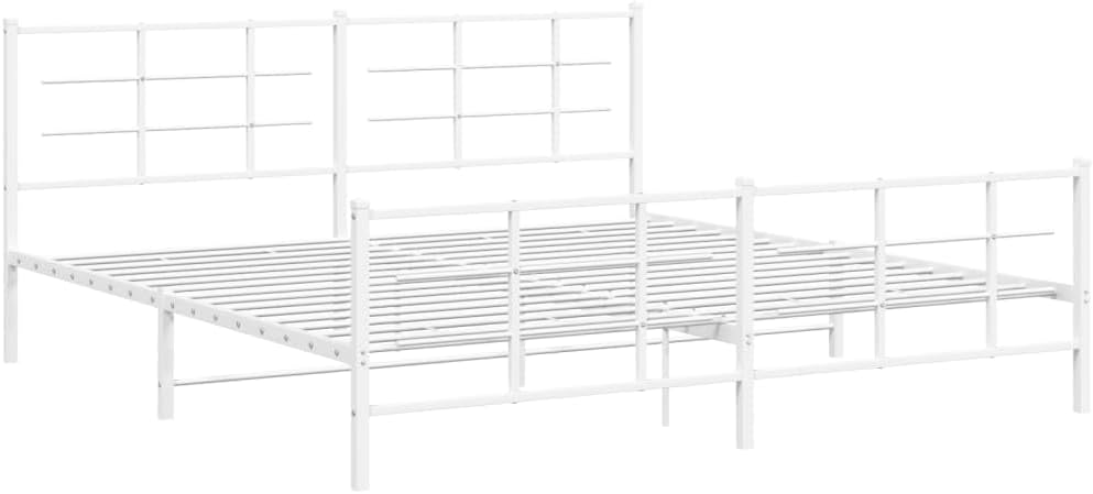 White Powder-Coated Steel Full Bed Frame Rectangular Modern Sturdy Platform with Easy Assembly and Durable Construction for Adults and Guest Rooms Sleek Contemporary Design