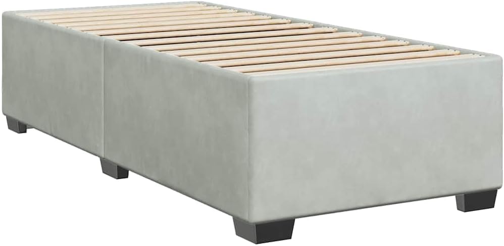 Light Grey Twin XL Velvet Bed Frame with Slatted Base, Modern Upholstered Platform Bed Frame for Stylish Bedroom, Soft Velvet Fabric with Sturdy Structure and Breathable