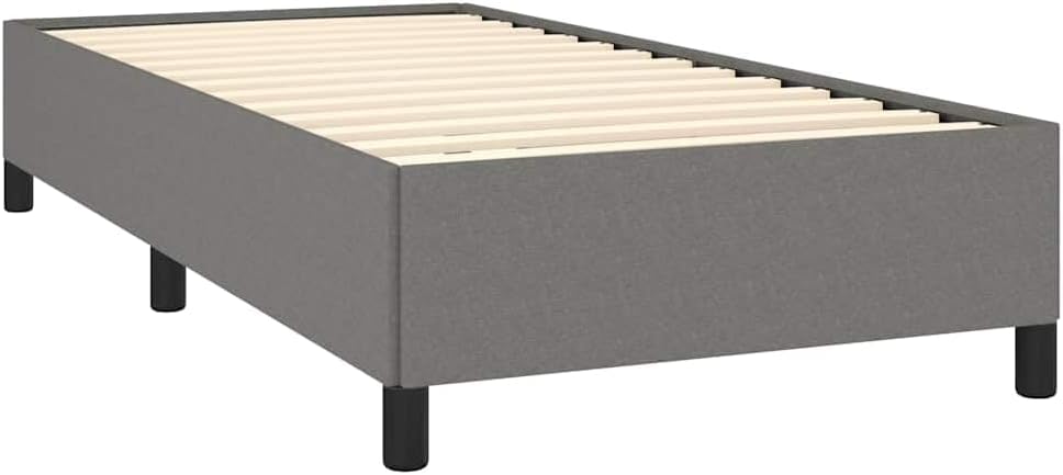 Dark Gray Twin Bed Frame with Polyester Upholstery, Plywood and Engineered Wood Construction, Modern Sleek Design for Bedroom, Durable Support and Easy Maintenance, 4-Piece