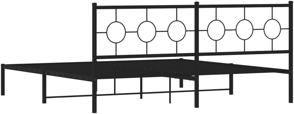 Metal Bed Frame with Headboard Black King Size 76'x79.9' Sturdy Steel Platform Bedframe Underbed Storage Space for Bedroom