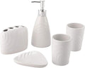 Vanity Bathroom Decor, White Ceramic Bathroom Accessory Set 5 Pieces Bathroom Set Including Soap Dispenser Toothbrush Holder Soap Dish Housewarming Gift(A)