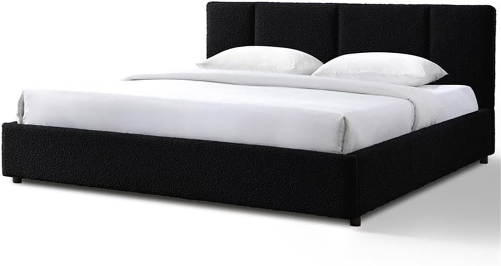Venice Upholstered Platform Bed | Box Spring Not Required | (Black Boucle, King Bed Frame)