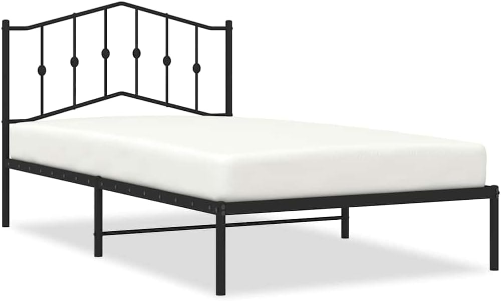 Black Steel Twin Bed Frame Rectangular Modern Design with Strong Metal Slats for Solid Support and Sleek Minimalist Vibe, 39.4 in x 78.7 in Dimensions, Powder-Coated Durable