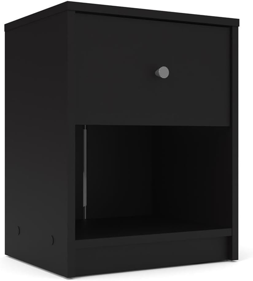Home Square 4-Pc Scandinavian Design Bedroom Furniture Set with 3-Drawer Chest, 6-Drawer Double Dresser & Two 1-Drawer Nightstands, Plastic Pewter Handles and Smooth Glides, in Black