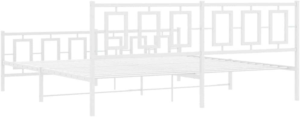 Metal Bed Frame with Footboard White King Size 76'x79.9' Sturdy Steel Platform Bed Frame with Underbed Storage Space for Bedroom Furniture