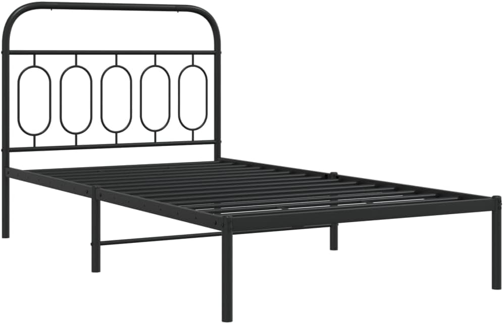 Queen Size Bed Frame Black Steel Storage Platform Bed Foundation with Underbed Space for Bedroom Organization