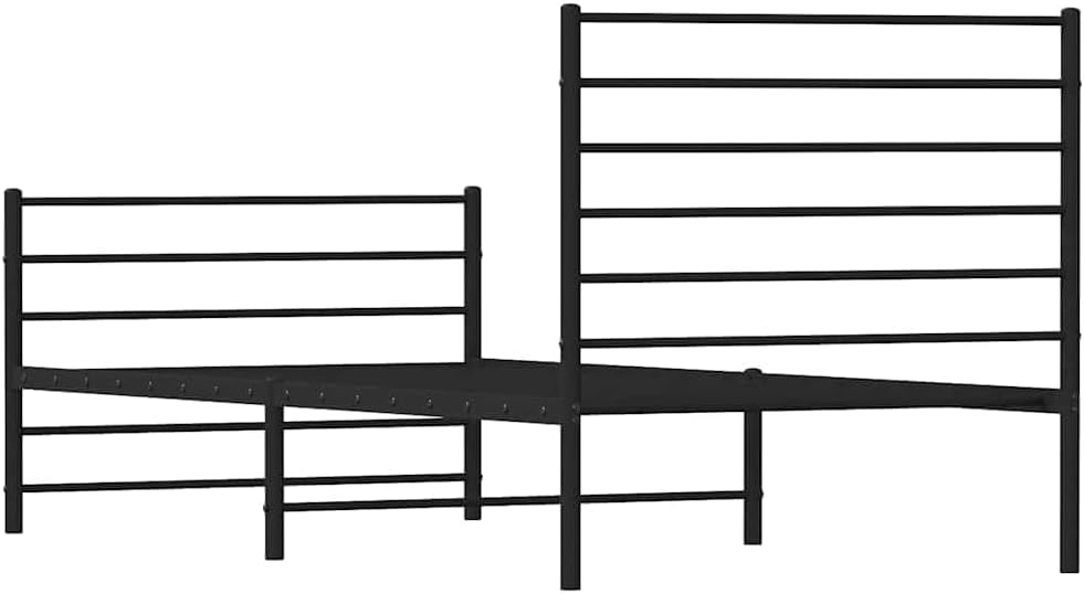 Twin Metal Bed Frame with Headboard Black Powder-Coated Steel Rectangular Design for Bedroom Storage Underneath Durable Finish