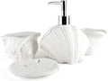 Vanity Bathroom Decor, Shell Sandstone Bathroom Accessories Set 4 Pieces Bathroom Set Contain Soap Dispenser Soap Dishes Gargle Cups Housewarming Gift(A)